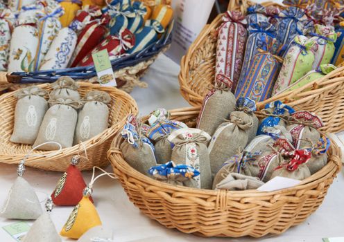 Traditional packets with lavender for sale at the market in Aix en Provence, France