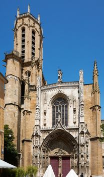 Facade of cathedral Saint-Sauveur in the ancient part of Aix en Provence town, South France