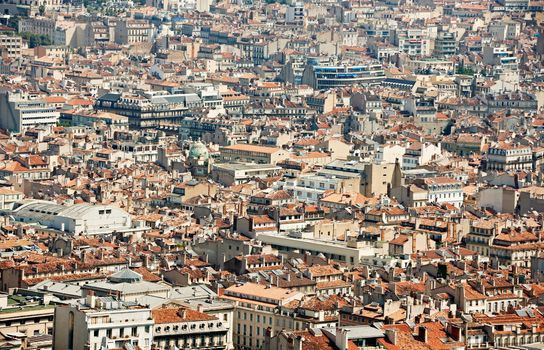 View from cathedral Notre Dame de la Garde over the old part of Marseille city, South France