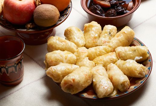 Traditional Bulgarian tinsels in pottery plate