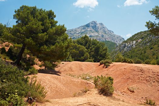 Largest dinosaur fossil find near Aix en Provence with the peak of Saint Victoire mountain, France