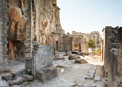 Remains of the Medieval fortress near the village Les Baux de Provence, South France