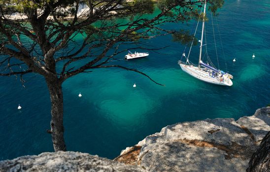 Clear blue water in the calanque of Cassis, Mediterranean France