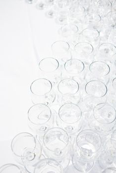 Multiple emptyparty glasses on table