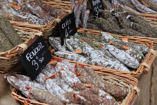 Random French saussages at french Provence market