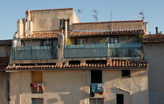 Roof and veranda of traditional houses fron Aix en Provence, France
