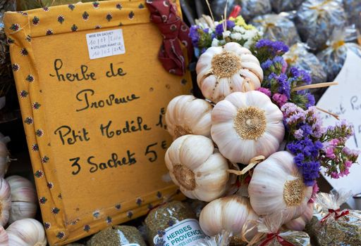 Traditional garlic and herb spices from Aix en Provence market, South France