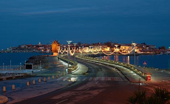 Night view at ancient Nessebar town, Bulgaria