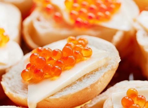 Salmon trout caviar on butter and bread