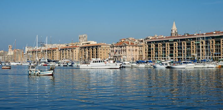 Old port of Marseille, France, the quay with boats and yachts.