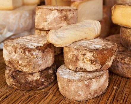 Special French cheese of Provence on village market