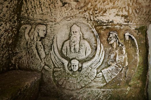 Stone engraving in Basarbovo monastery, Bulgaria