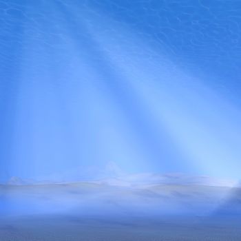Underwater scene with ground of sand and raylights