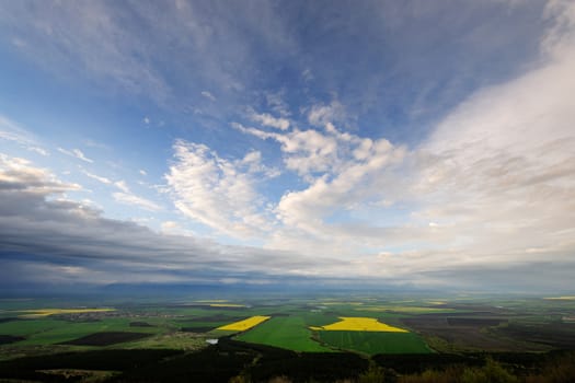 Countryside landscape with blue sky and beautiful clouds