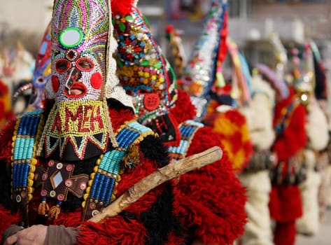 Kukeri traditional mask customs. Unique masquerade tradition from Bulgaria.