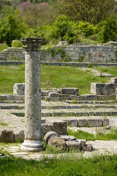 Remains of the ancient Preslav fortress, Bulgaria, stone column