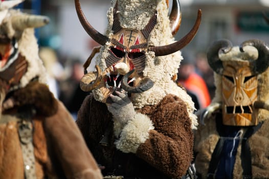 Kukeri traditional mask customs. Unique masquerade tradition from Bulgaria.