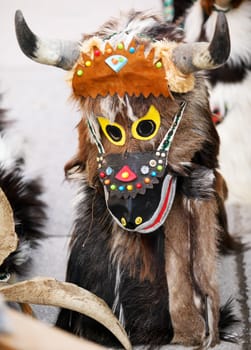 Kukeri traditional mask customs. Unique masquerade tradition from Bulgaria.