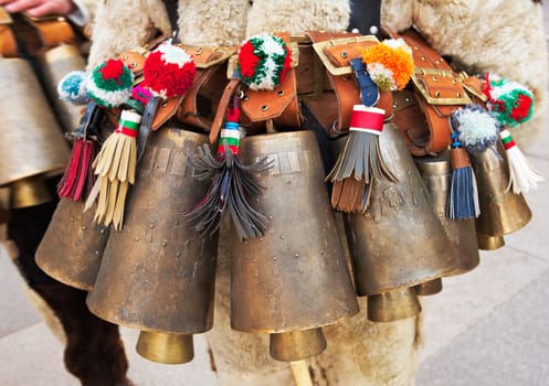 Kukeri traditional mask customs. Unique masquerade tradition from Bulgaria.