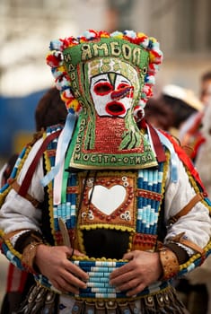 Kukeri traditional mask customs. Unique masquerade tradition from Bulgaria.