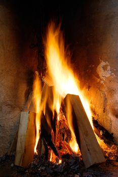 Fire, burning wood in a chimney