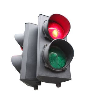 colored traffic lights isolated on the white background