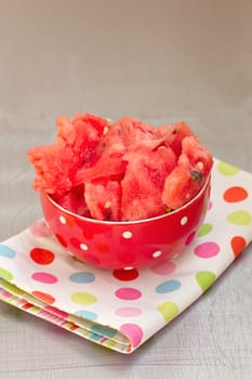 watermelon chunks in white bowl