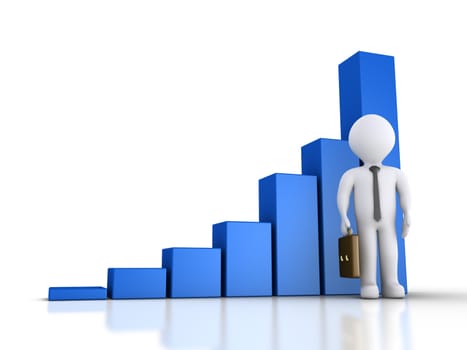 3d businessman is standing in front of a rising graphic chart