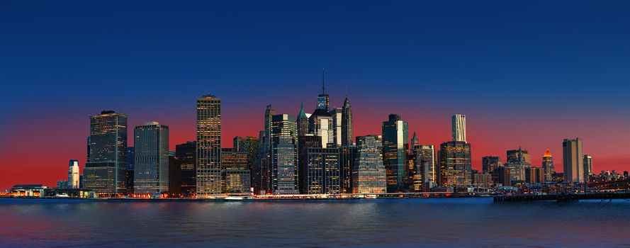 Manhattan. Night New York City skyline panorama