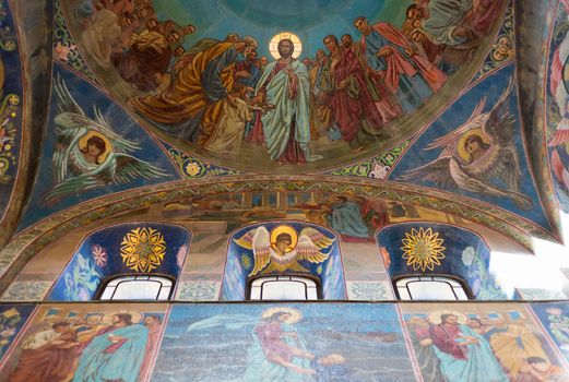 Savior on the Spilled Blood in Saint Petersburg, Russia. Religious artcraft work.