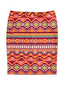Fashionable skirt with colored geometric pattern on a white background