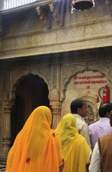 Pilgrims standing inside Karni Mata Temple, Deshnok, Rajasthan, India