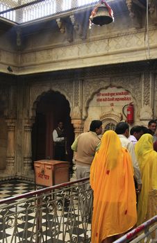 Pilgrims standing inside Karni Mata Temple, Deshnok, Rajasthan, India