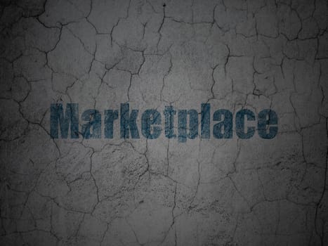Marketing concept: Blue Marketplace on grunge textured concrete wall background, 3d render