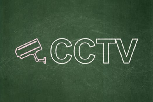 Security concept: Cctv Camera icon and text CCTV on Green chalkboard background, 3d render