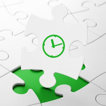 Time concept: Clock on White puzzle pieces background, 3d render