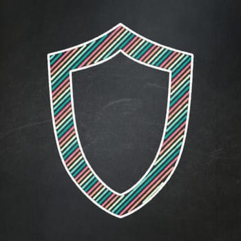 Protection concept: Contoured Shield icon on Black chalkboard background, 3d render