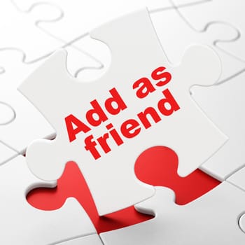 Social media concept: Add as Friend on White puzzle pieces background, 3d render