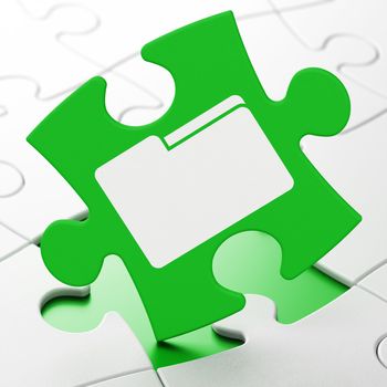 Business concept: Folder on Green puzzle pieces background, 3d render