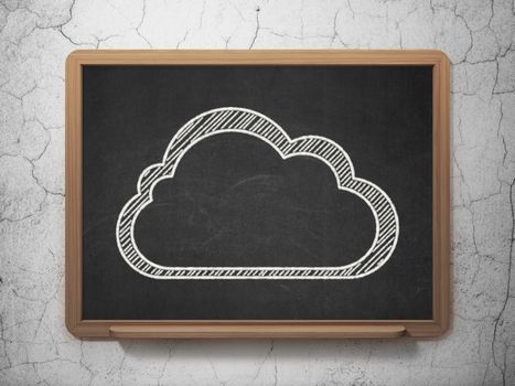 Cloud networking concept: Cloud icon on Black chalkboard on grunge wall background, 3d render