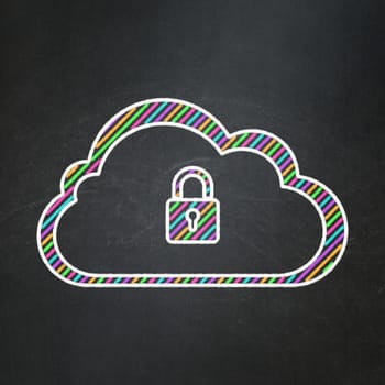 Cloud computing concept: Cloud With Padlock icon on Black chalkboard background, 3d render