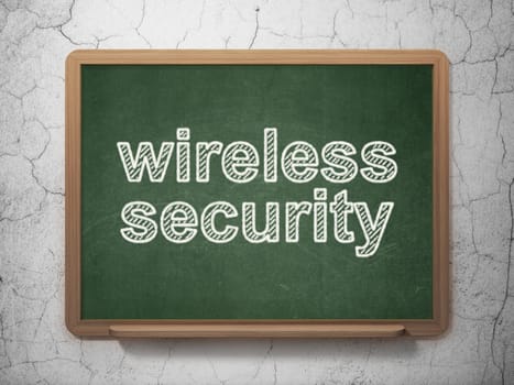 Safety concept: text Wireless Security on Green chalkboard on grunge wall background, 3d render