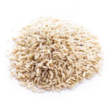 Brown rice heap isolated on a white background