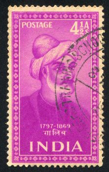 INDIA - CIRCA 1952: stamp printed by India, shows Ghalib, Urdu poet, circa 1952