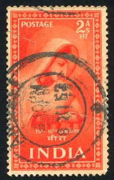 INDIA - CIRCA 1953: stamp printed by India, shows Meera, Rajput, princess, circa 1953