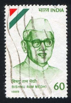 INDIA - CIRCA 1989: stamp printed by India, shows Bishu Ram Medhi (1888-1981), politician, circa 1989