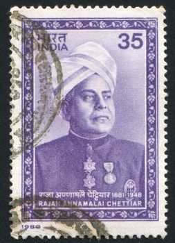 INDIA - CIRCA 1980: stamp printed by India, shows Rajah Annamalai Chettiar, Banker, Founder of Annamalai University, circa 1980