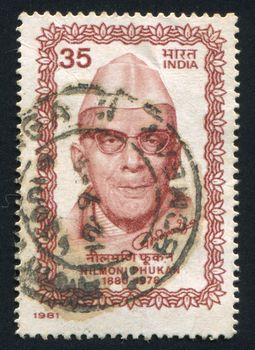 INDIA - CIRCA 1981: stamp printed by India, shows Nilmoni Phukan, Writer, circa 1981