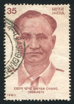 INDIA - CIRCA 1980: stamp printed by India, shows Dhyan Chand, circa 1980