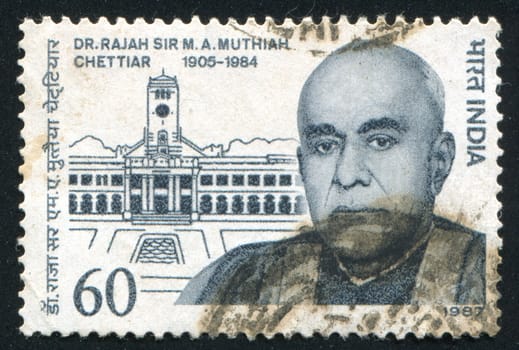 INDIA - CIRCA 1987: stamp printed by India, shows Dr. Rajah Sir M.A. Muthiah Chettiar, Politician, Pro-chancellor of Annamalai University, circa 1987